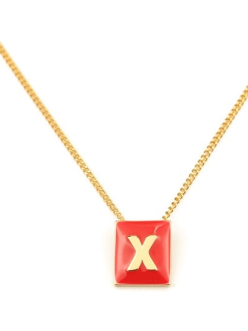 Red x Brass Enamel  Minimalist 26 English letters pendant Necklace