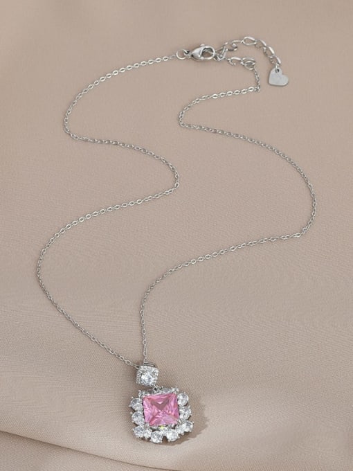 Steel color XL62768 Brass Cubic Zirconia Pink Geometric Dainty Necklace