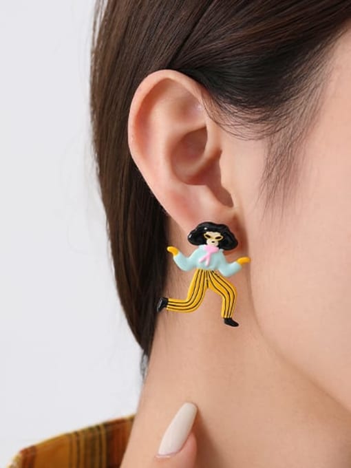 Five Color Brass Enamel Icon Cute Stud Earring 2