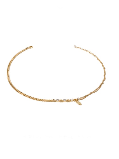 Five Color Brass Cubic Zirconia Irregular Vintage  Asymmetrical  Chain Necklace 0