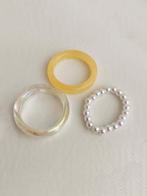 Yellow three piece ring set Resin Geometric Vintage 3-piece niche ring joint ring  Stackable Ring