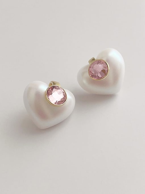 ZRUI Zinc Alloy Imitation Pearl Heart Minimalist Stud Earring 1