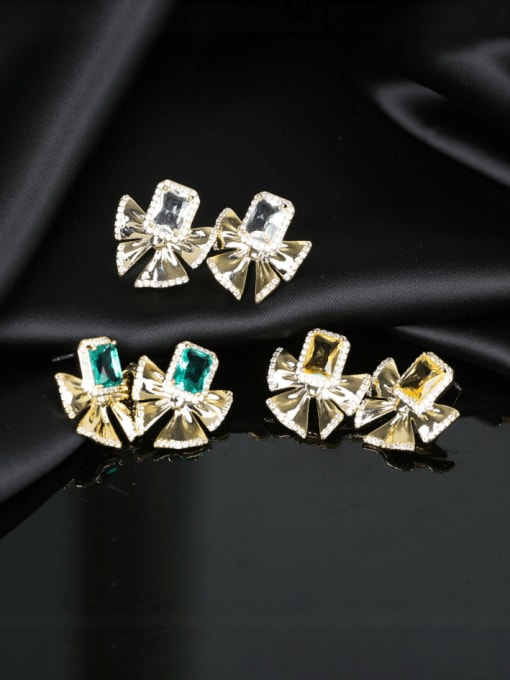 OUOU Brass Cubic Zirconia Bowknot Luxury Cluster Earring 0