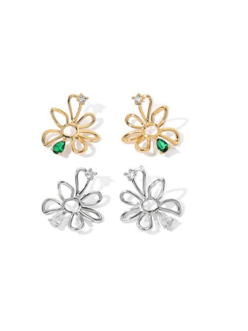 ACCA Brass Cubic Zirconia Flower Minimalist Stud Earring 0