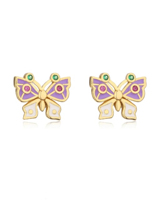 42123 Brass Enamel Butterfly Cute Stud Earring