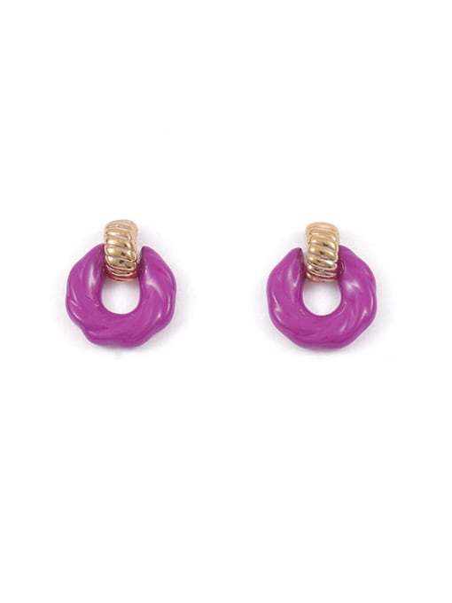 Purple Oil Drop Earrings Brass Enamel Geometric Minimalist Stud Earring