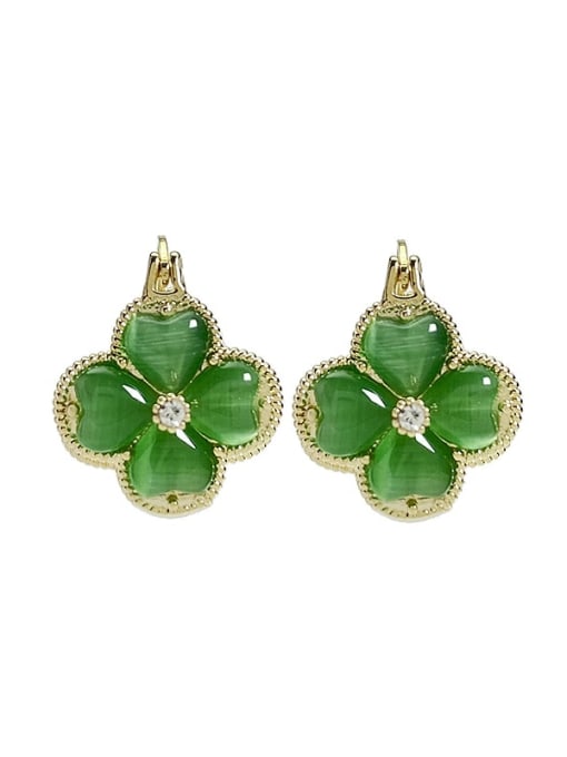 green Brass Heart Dainty Stud Earring