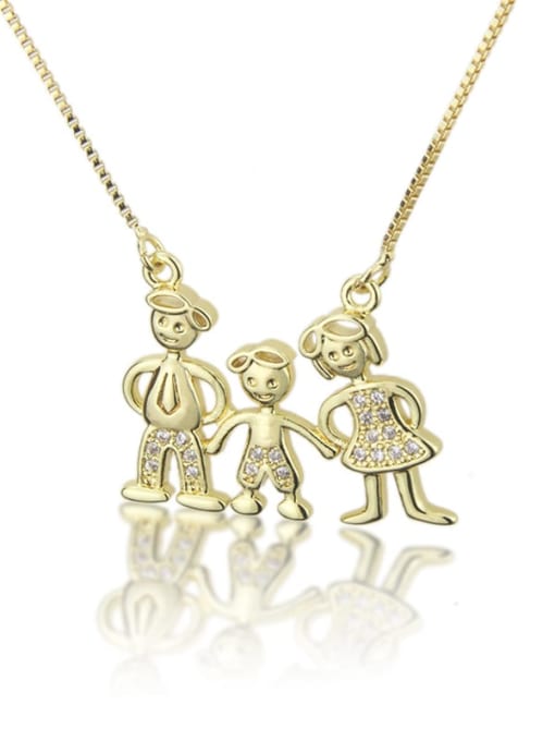 gold-plated Brass Cubic Zirconia  Cute boy girl pendant Necklace