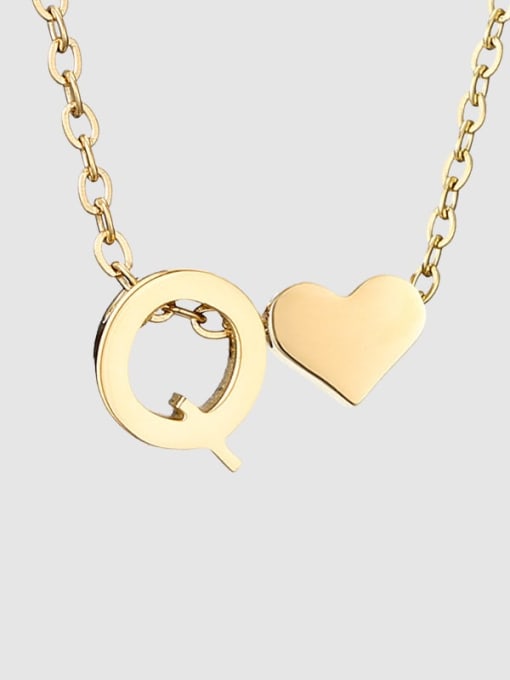 Q 14K Gold Stainless steel Letter Minimalist  Heart Pendant Necklace
