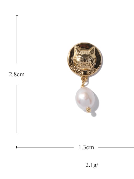 Five Color Brass Imitation Pearl Cat Cute Drop Earring 3