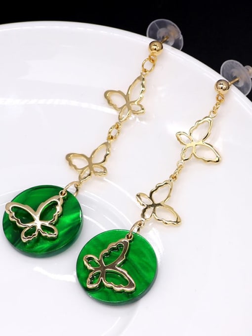 green Copper Acrylic Butterfly Ethnic Threader Trend Korean Fashion Earring
