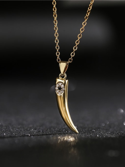 AOG Brass Cubic Zirconia  Vintage Wolf Tooth Pendant Necklace 1