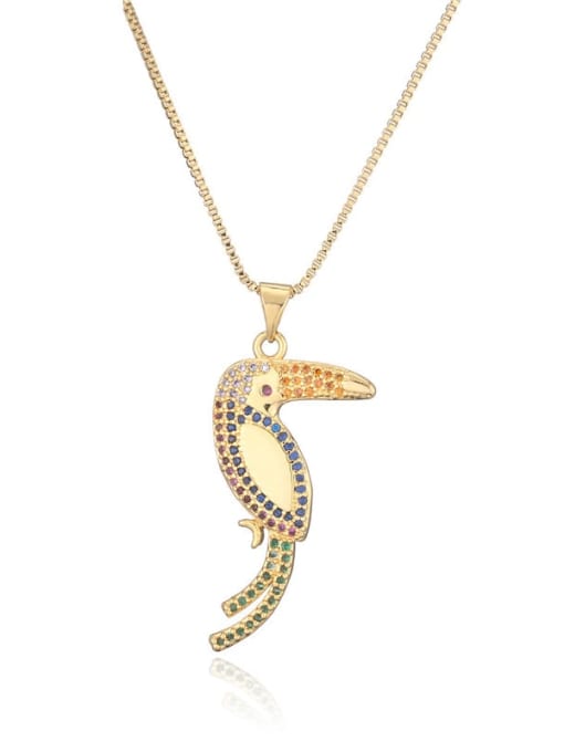 Woodpecker Brass Cubic Zirconia Bird Vintage Moon Pendant Necklace