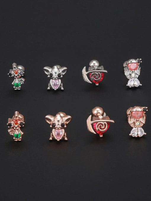 COLSW Brass Cubic Zirconia Animal Cute Stud Earring(Single-Only One) 2