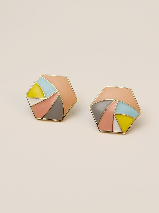 Pink Brass Enamel Geometric Minimalist Stud Trend Korean Fashion Earring