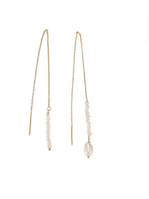 Gold (asymmetric design) Brass Freshwater Pearl  (Asymmetric Design) Tassel Minimalist Threader Earring