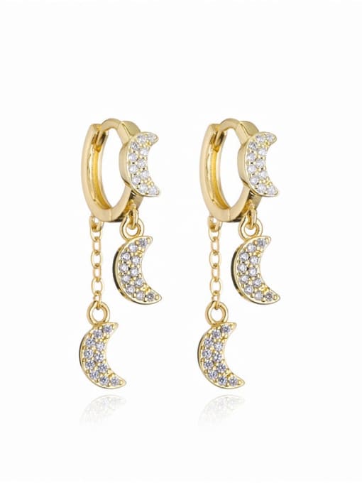 41037 Brass Cubic Zirconia Moon Vintage Huggie Earring