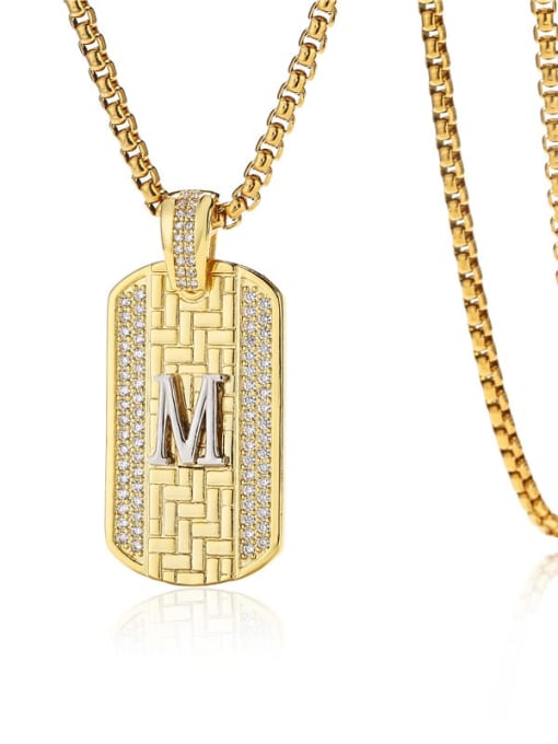 M Brass Cubic Zirconia Letter Vintage Geometric Pendant Necklace