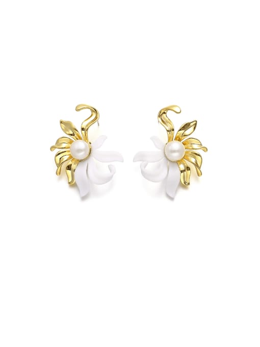 ACCA Brass Imitation Pearl Flower Vintage Stud Earring 0