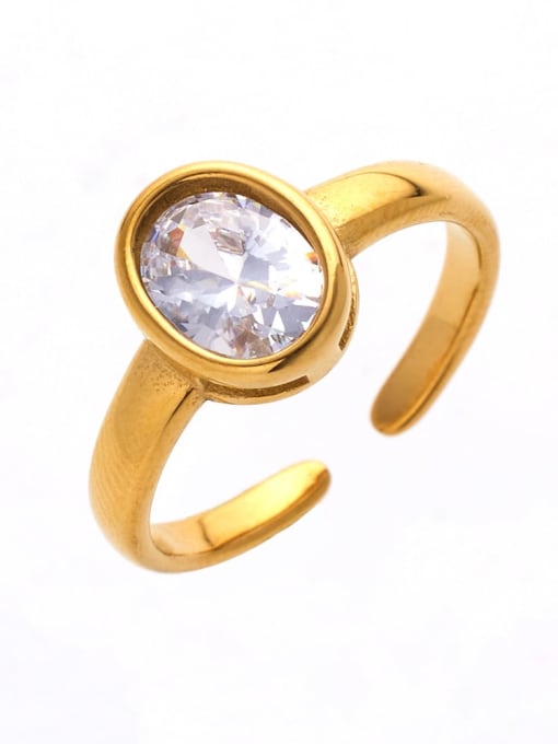 Golden +white Stainless steel Glass Stone Round Minimalist Band Ring