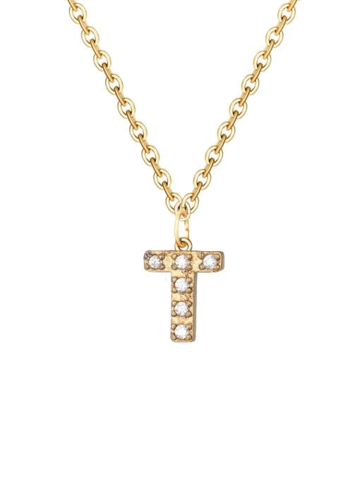 T 14 K gold Stainless steel Cubic Zirconia Letter Minimalist Necklace