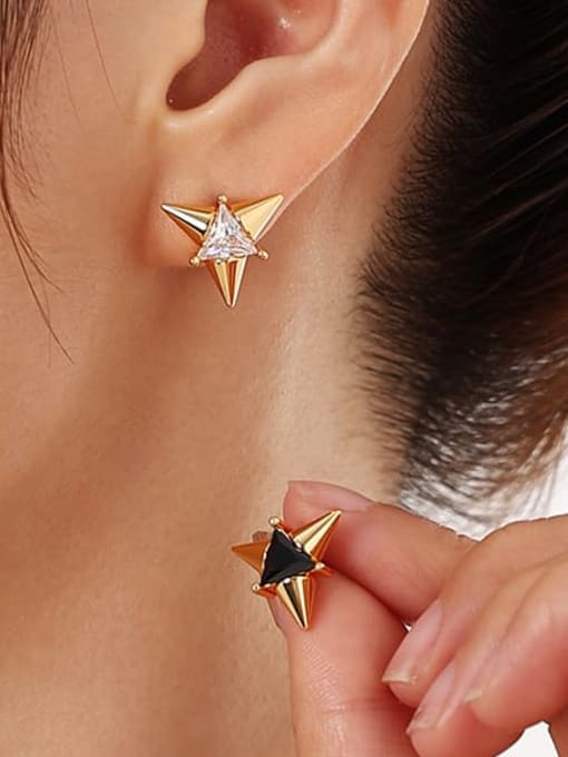 TINGS Brass Cubic Zirconia Triangle Hip Hop Stud Earring 1