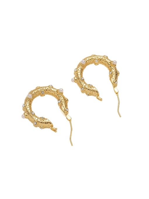 golden Brass Imitation Pearl Geometric Hip Hop Huggie Earring