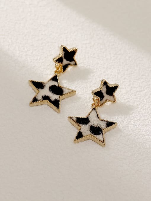 14k Gold White Brass Star Vintage Drop Earring