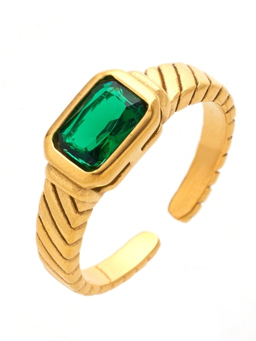 Golden+ Green Stainless steel Glass Stone Geometric Minimalist Band Ring