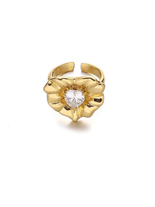 No.7 (non adjustable) Brass Cubic Zirconia Heart Vintage Band Ring