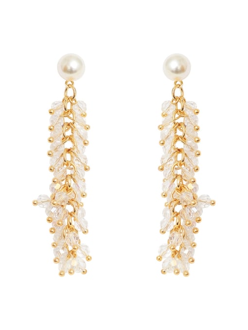 14k Gold and silver needle Brass bead tassel Dainty long Clip Trend Korean Fashion Earring