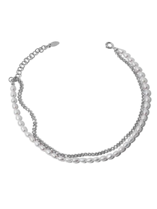 platinum Brass Freshwater Pearl Irregular Minimalist Multi Strand Necklace