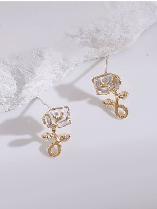14k gold Brass Enamel Rosary Cute Stud Earring
