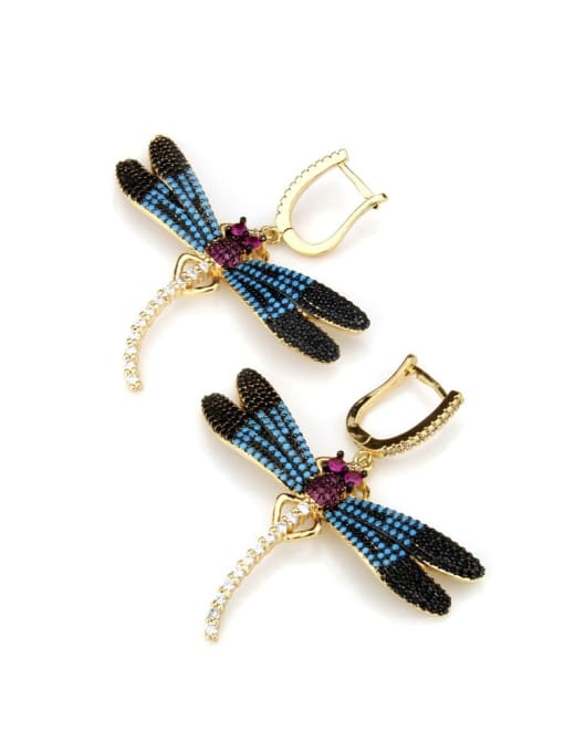 Dragonfly Earrings Brass Dragonfly Cubic Zirconia Earring and Necklace Set