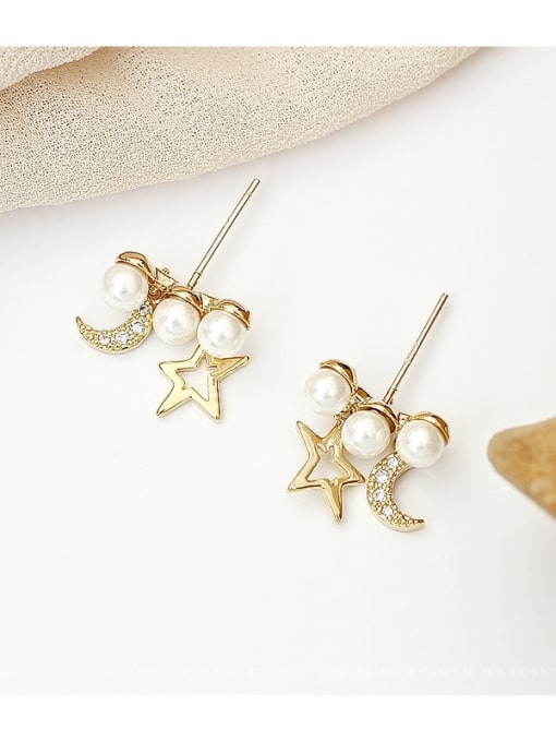 HYACINTH Copper Imitation Pearl Star Moon Minimalist Stud Trend Korean Fashion Earring 1