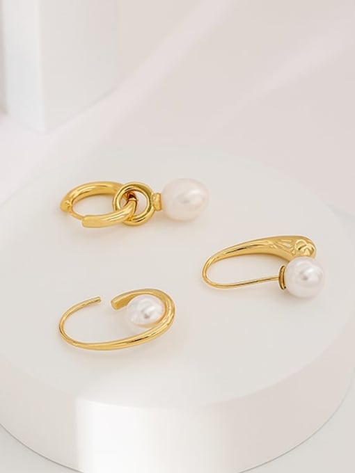 Five Color Brass Imitation Pearl Geometric Minimalist Stud Earring 2