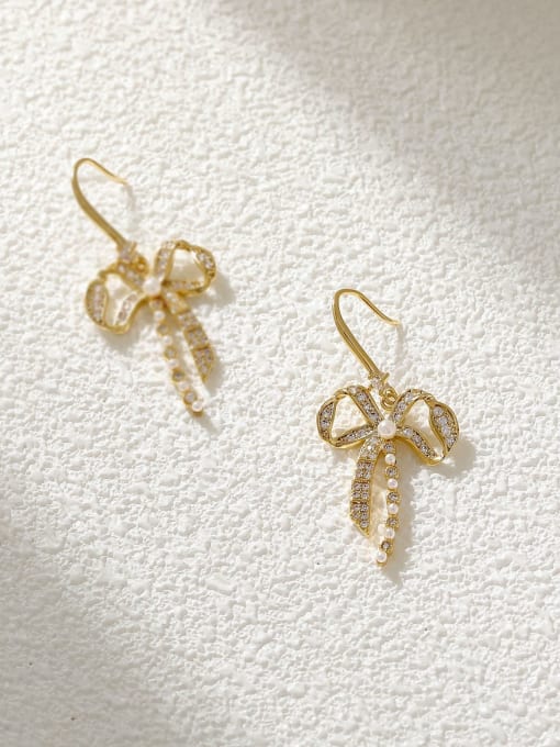 HYACINTH Brass Cubic Zirconia Bowknot Minimalist Hook Earring 2