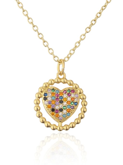 21966 Brass Cubic Zirconia Heart Vintage Necklace