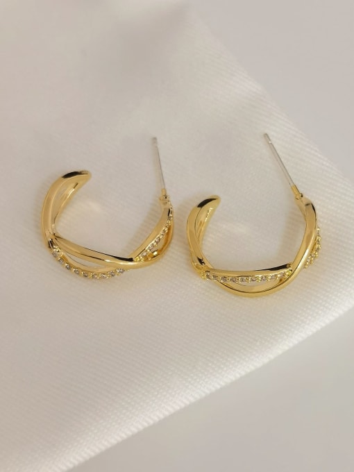 HYACINTH Brass Rhinestone Cross Minimalist Stud Earring 0