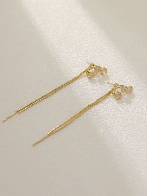 14k gold Brass Cubic Zirconia Tassel Minimalist Threader Earring