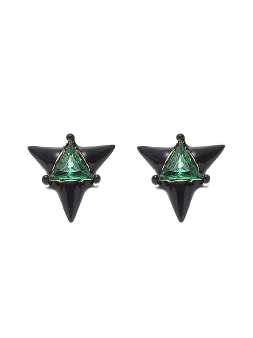 Black oil drip earrings Brass Cubic Zirconia Triangle Minimalist Stud Earring
