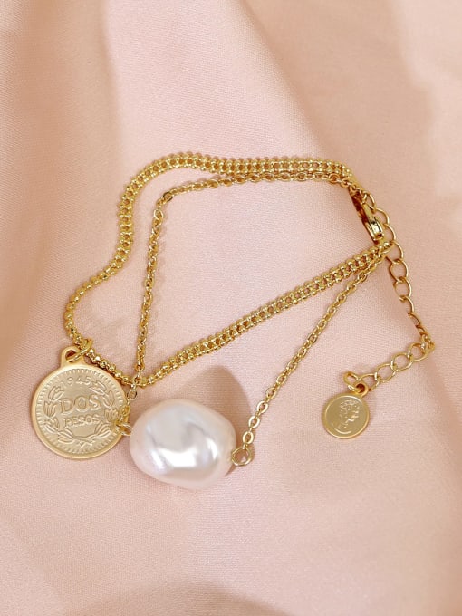 14k Gold matte  gold Brass Freshwater Pearl Geometric Minimalist Strand Bracelet
