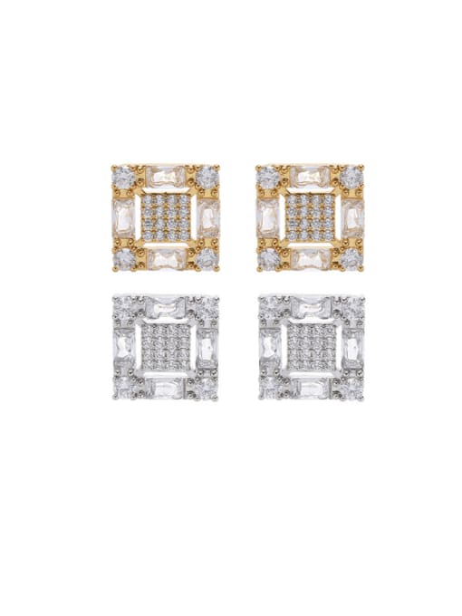 ACCA Brass Cubic Zirconia Square Hip Hop Stud Earring 0