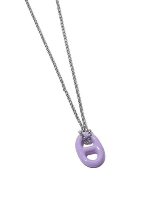 Taro Purple White Gold Necklace Brass Enamel Geometric Minimalist Necklace
