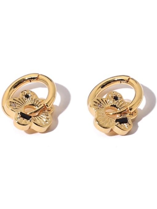Gold Earrings Brass Flower Vintage Huggie Earring