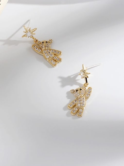gold Copper Cubic Zirconia Bear Cute Stud Trend Korean Fashion Earring
