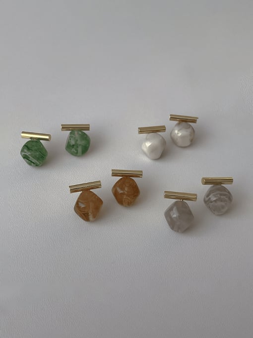 ZRUI Brass Resin Geometric Minimalist Stud Earring