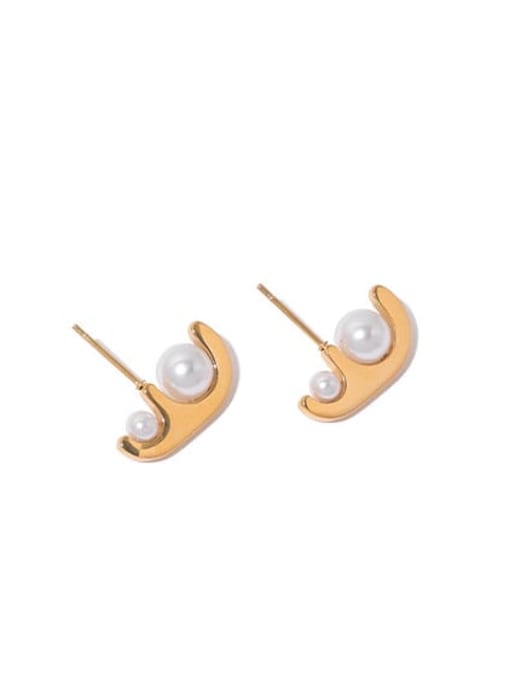 2 golden pearls Titanium Steel Imitation Pearl Geometric Hip Hop Stud Earring