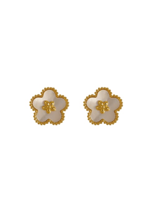 18K gold Brass Shell Flower Minimalist Stud Earring