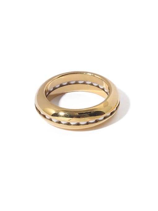 double-deck Brass Imitation Pearl Geometric Vintage Band Ring